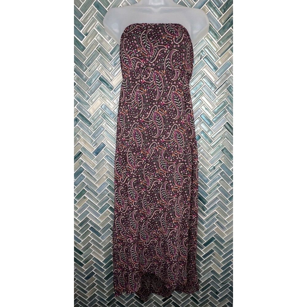 OLD NAVY BLACK PAISLEY SHEER LINED TIERED HI LO MAXI DRESS‎ BOHO STRAPLESS SMALL